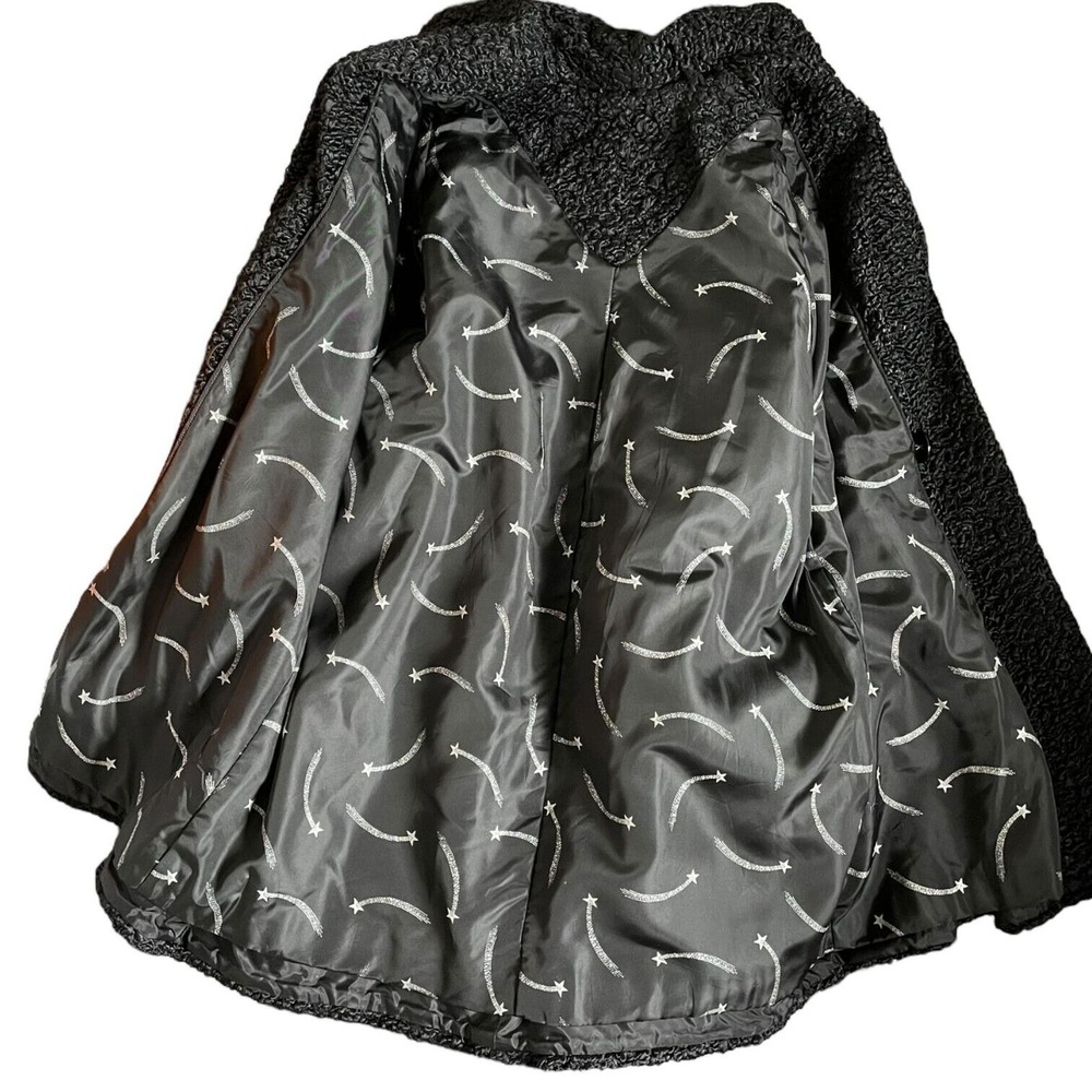Vintage Faux Curly Persian Lamb Coat Shooting Star Lined Jacket Shawl Collar XXL - Picture 7 of 7
